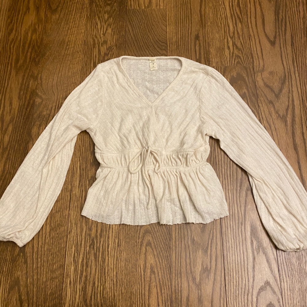 NEW Lazy Sundays Cream Peasant Top, Cropped, Size Small